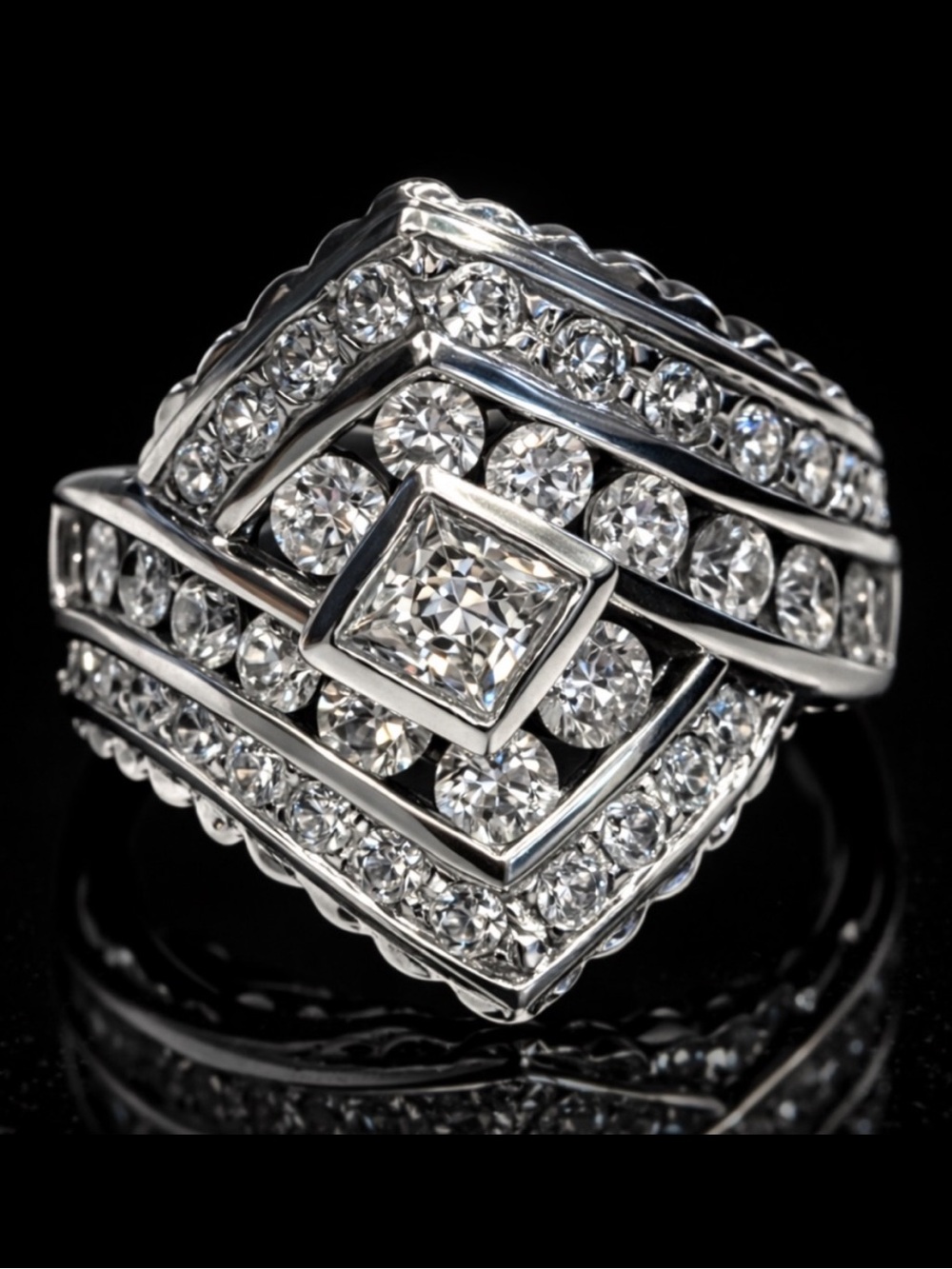 Victoria Wieck vintage CZ brilliant round princess cut cocktail sterling silver